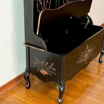 Black Wooden Asian Inspired Entryway Hall Tree With Bench