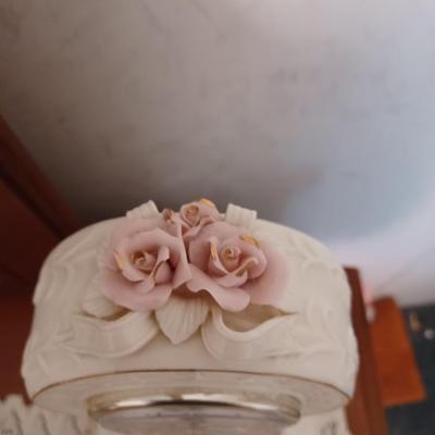 Mantle clock Rose flower detail porcelain floral white pink
