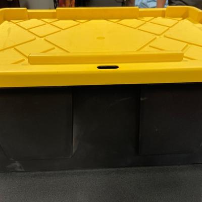 2 black with yellow top 27-gallon totes