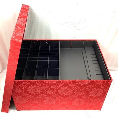 Lot 392 Large Red Damask Christmas Ornament Storage Box