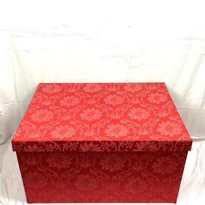 Lot 392 Large Red Damask Christmas Ornament Storage Box