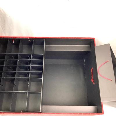 Lot 392 Large Red Damask Christmas Ornament Storage Box