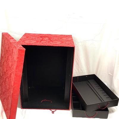 Lot 392 Large Red Damask Christmas Ornament Storage Box