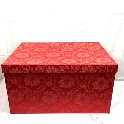 Lot 392 Large Red Damask Christmas Ornament Storage Box