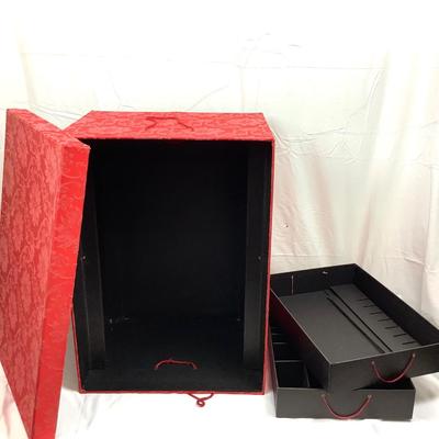Lot 392 Large Red Damask Christmas Ornament Storage Box