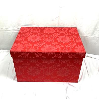 Lot 393   Red Damask Christmas Ornament Storage Box ( #2 )