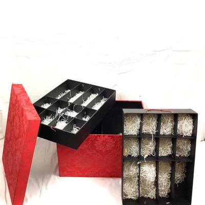 Lot 393   Red Damask Christmas Ornament Storage Box ( #2 )