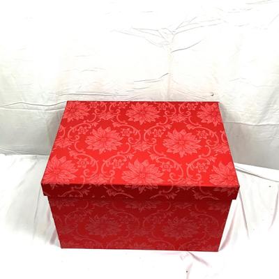 Lot 393   Red Damask Christmas Ornament Storage Box ( #2 )