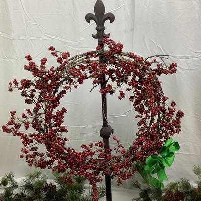 Lot 399 Holiday Berry Wreath & Pair of 9â€™ Garland & Pinecones
