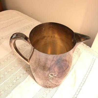Silverplated pitcher with S initial