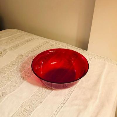 Silverplated bowl with red glass insert