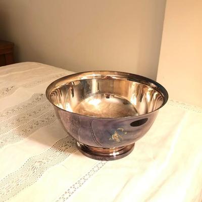 Silverplated bowl with red glass insert