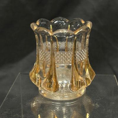 Vintage Gold Accent Pressed Glass Toothpick Holder