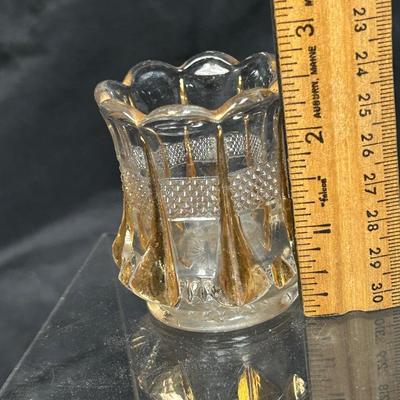 Vintage Gold Accent Pressed Glass Toothpick Holder