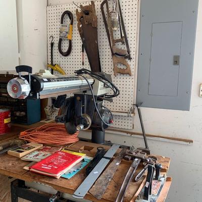 Radial arm saw & tools