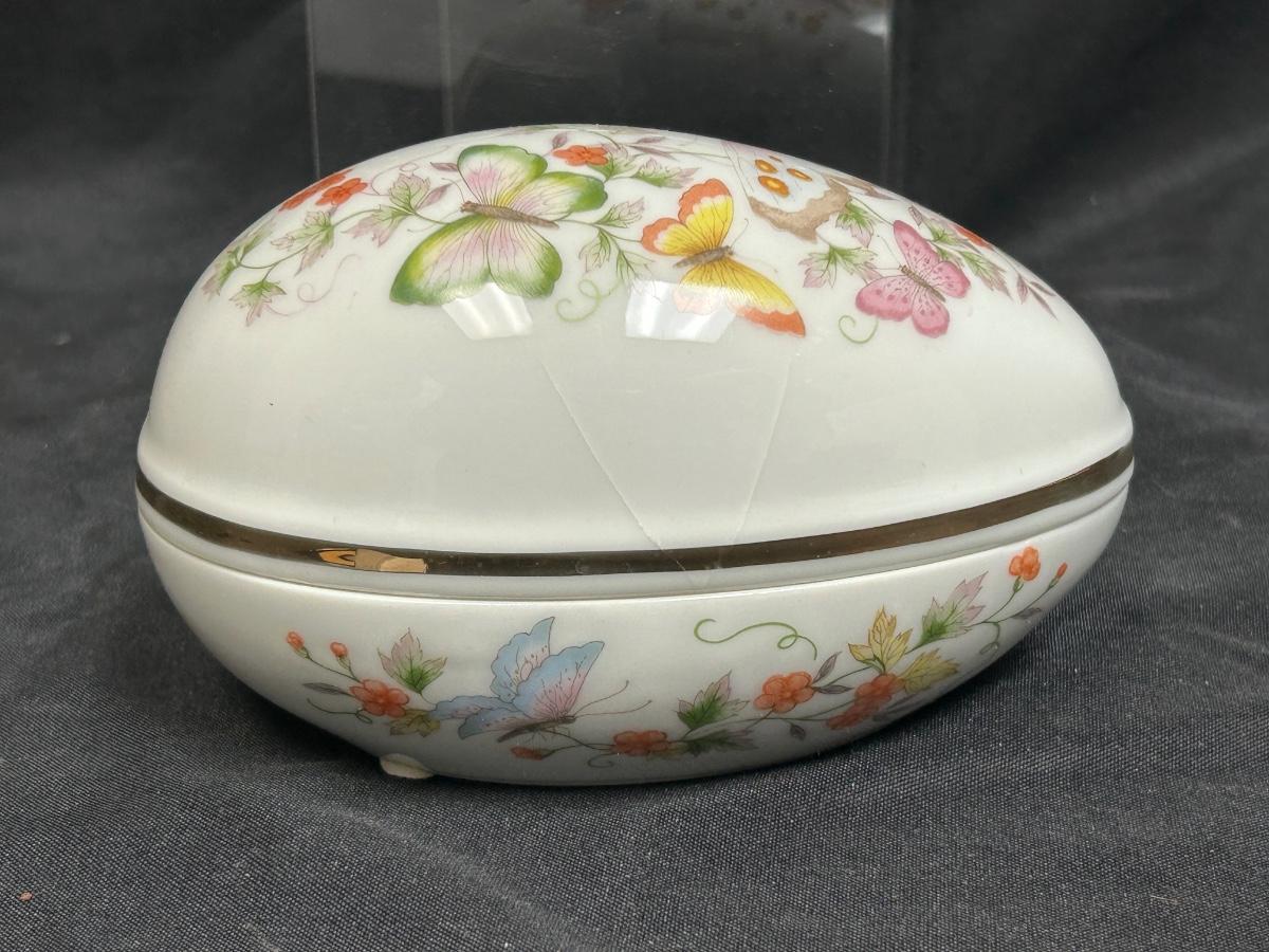 Vintage Avon Porcelain Egg Shaped Trinket Box Flowers and Butterflies ...