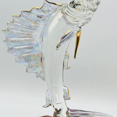 GLASS BARON ~ Sailfish/Marlin Figurine With Gold Accents On A Manzanita Root