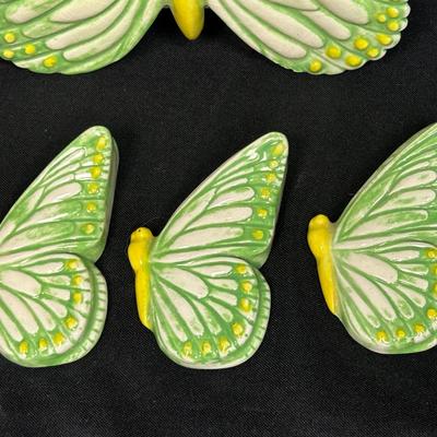 Vintage Duncan Ceramics Wall Hanging Butterflies Green and Yellow Set of 4