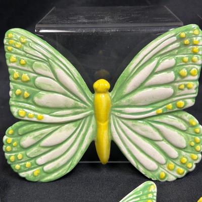 Vintage Duncan Ceramics Wall Hanging Butterflies Green and Yellow Set of 4
