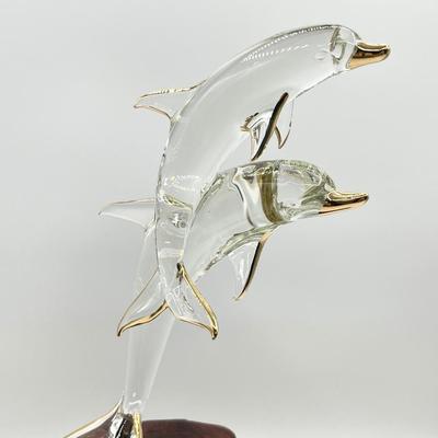 GLASS BARON ~ Dolphins With Gold Accents On A Manzanita Root