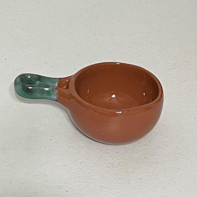 Terra Cotta Green Glazed Tureen Serving Bowl W/ Ladle & Six (6) Cups
