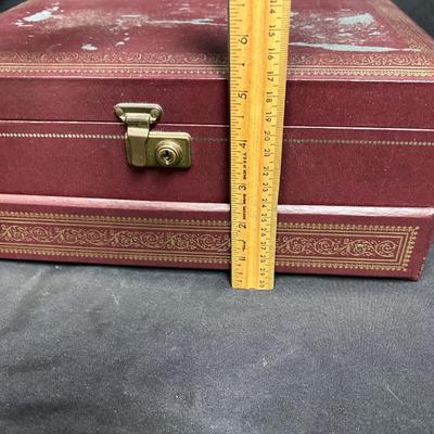 Vintage MELE Tiered Jewelry Box Burgundy and Gold Slide Out Drawer