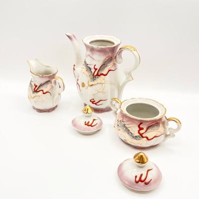 Japan Embossed Fuji Dragon Porcelain Tea Set