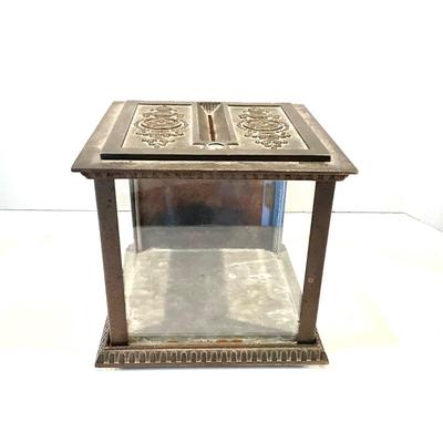 LR-1086 Antique National Cast Metal Glass Sided Receipt/Ticket Stub/Ballot Box