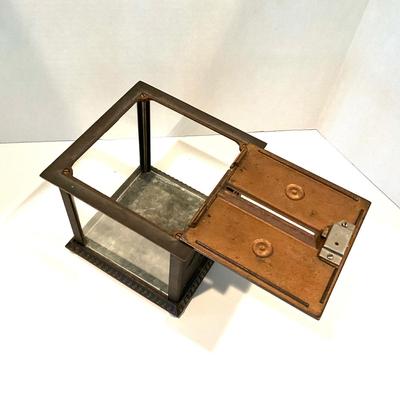 LR-1086 Antique National Cast Metal Glass Sided Receipt/Ticket Stub/Ballot Box