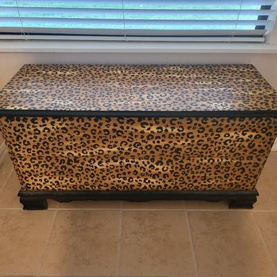 Hand Painted Leopard Print Blanket Chest