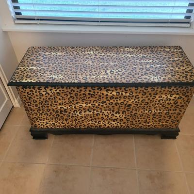 Hand Painted Leopard Print Blanket Chest