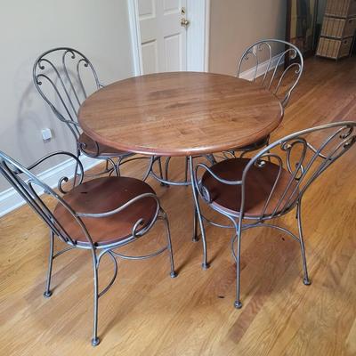 Cast Iron, Oak Table with 4 Chairs