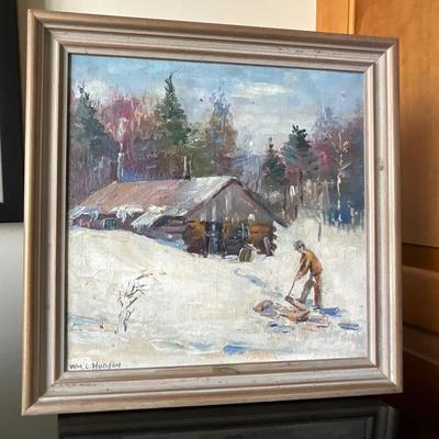 LR-1093 Antique "Into the Woods" Snow Scene by William L. Hudson