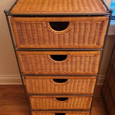 2 Metal Wicker 5 Drawer Storage Dresser