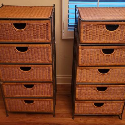 2 Metal Wicker 5 Drawer Storage Dresser