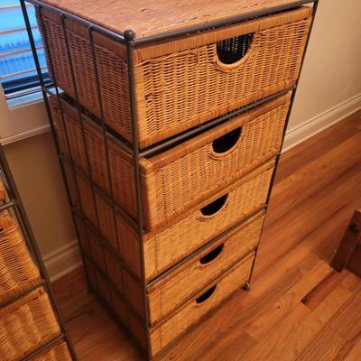 2 Metal Wicker 5 Drawer Storage Dresser