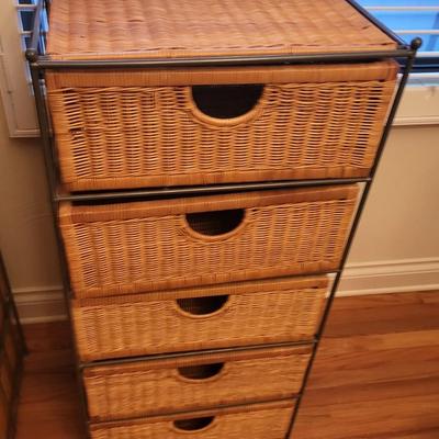 2 Metal Wicker 5 Drawer Storage Dresser
