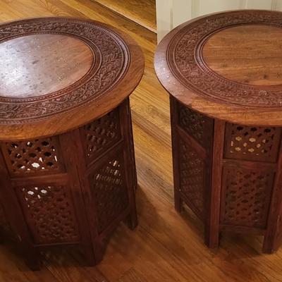 2 Inlaid Hand Carved Circular Table