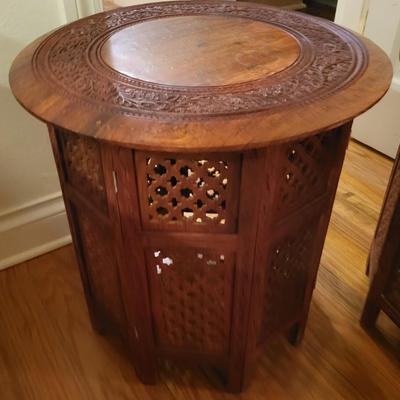 2 Inlaid Hand Carved Circular Table