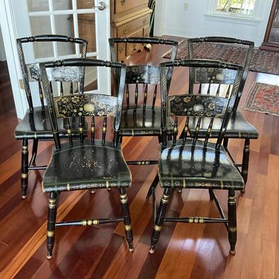 LR-1115 Set of 5 Antique Black Hitchcock Chairs