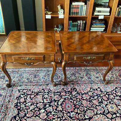 LR-1117 Pair of French Provincial JOHN WIDDICOMB Walnut End Tables