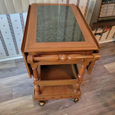 Wooden Drop Leaf Bakers Table with a Marble Center (DR-DW)