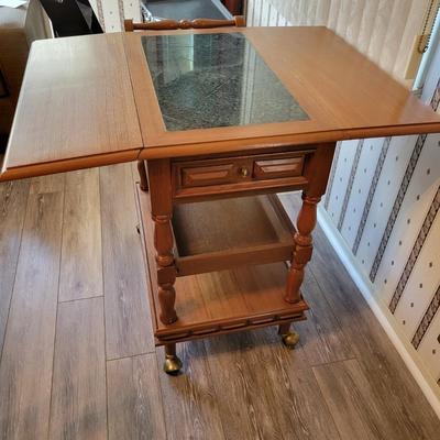 Wooden Drop Leaf Bakers Table with a Marble Center (DR-DW)