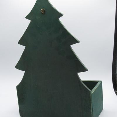 Rustic Wooden Christmas Tree Star Decor Hanging Shelf Envelope Organizer