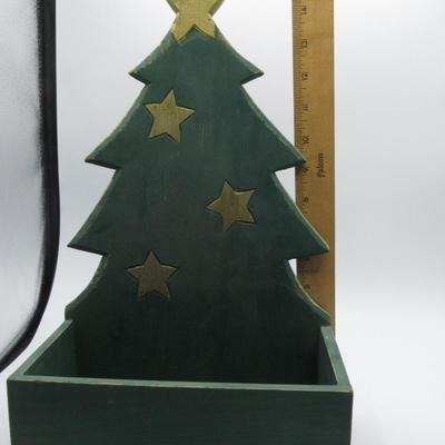 Rustic Wooden Christmas Tree Star Decor Hanging Shelf Envelope Organizer