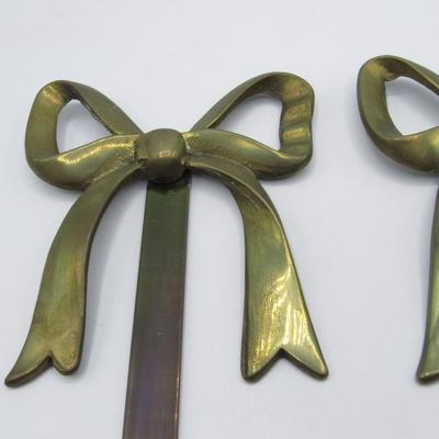 Pair of Retro Brass Victorian Style Bow Vertical Wall Accents Hanging Decor