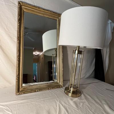 Wooden Framed Mirror & Gold/Glass Lamp (PS-RG)