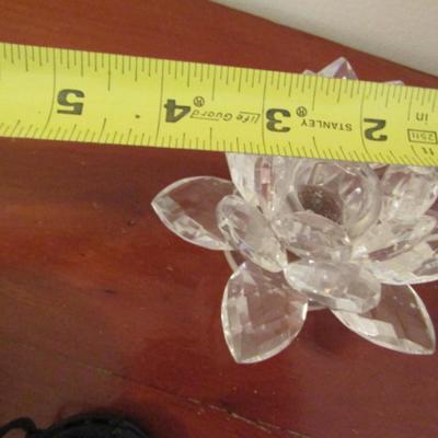 Pair of Shannon Crystal Lotus Design Candle Holders- Approx 4