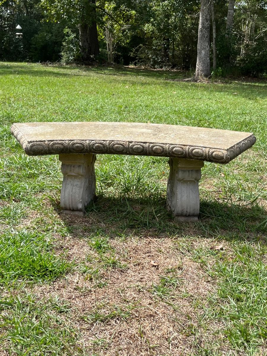 Curved cement online garden bench