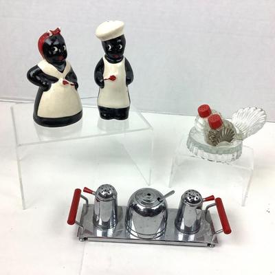 907 Art Deco Chrome Salt Pepper Sets & Ceramic Americana Condiment Set